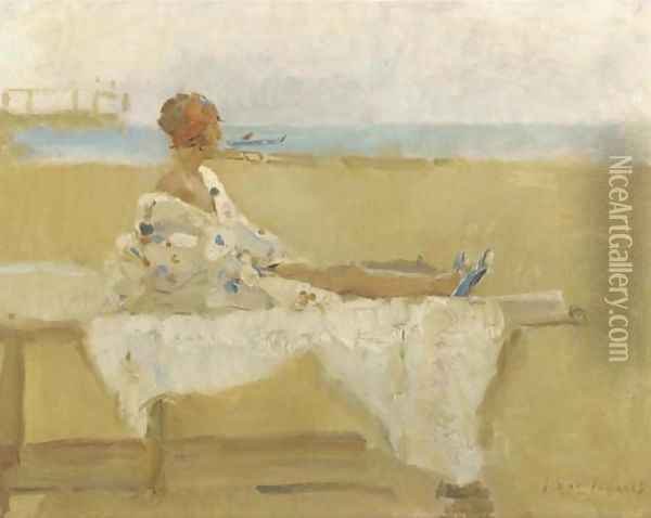 An elegant lady on the beach of Viareggio, Italy Oil Painting - Isaac Israels