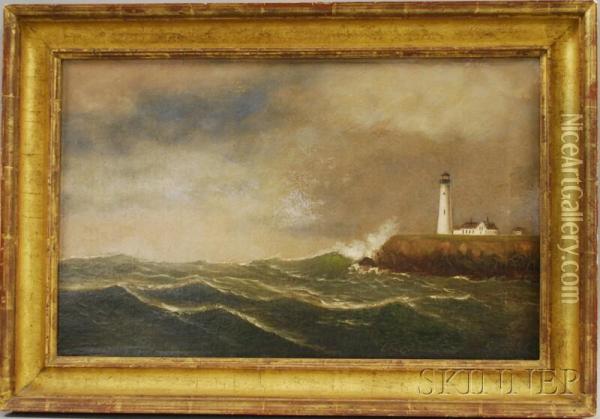 Lighthouse With Stormy Sea Oil Painting - Clement Drew
