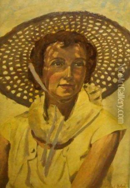 Head And Shoulders Portrait Of A Lady In Yellow Dress Oil Painting - Averil Mary Burleigh
