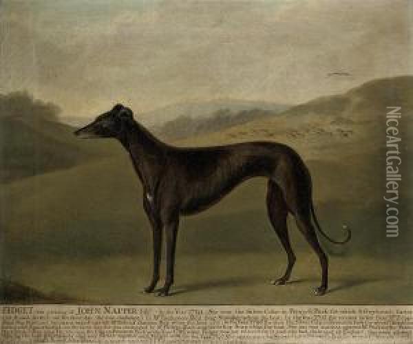 Fidget, A Greyhound, In A Landscape Oil Painting - J. Francis Sartorius