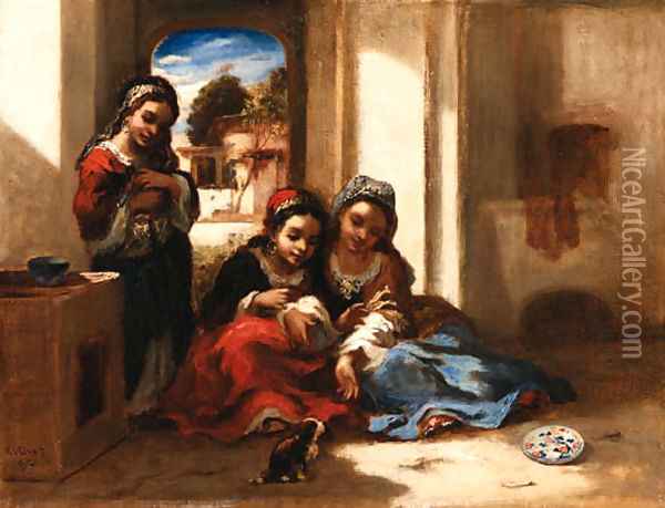 Arab children playing Oil Painting - Narcisse-Virgile Diaz de la Pena