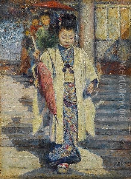 A Geisha Oil Painting - Mortimer Luddington Mempes