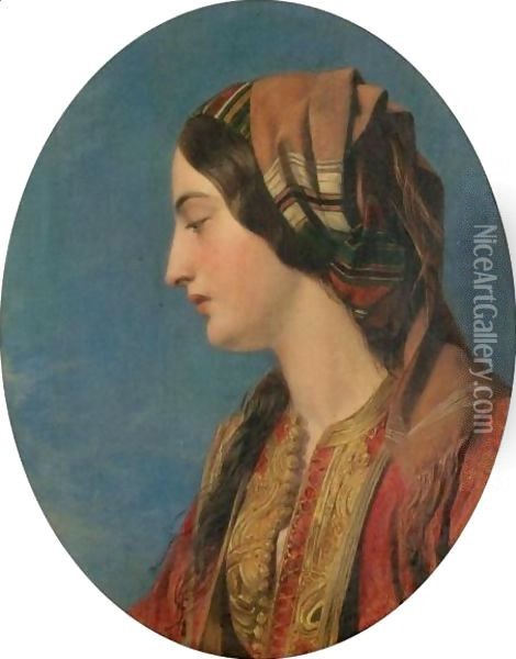 Head Of An Eastern Beauty Oil Painting - Henry Nelson O'Neil