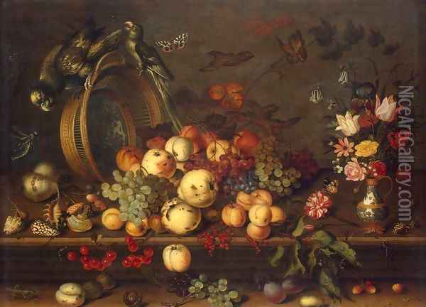 Still-Life with Fruits, Shells and Insects Oil Painting - Balthasar Van Der Ast