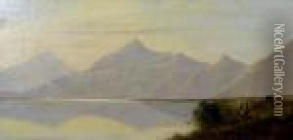 An Extensive Scottish Loch Landscape Oil Painting - Charles Leslie
