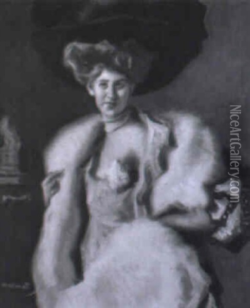 Dame Mit Hut Und Pelzstola Oil Painting - Hugo von Habermann the Elder