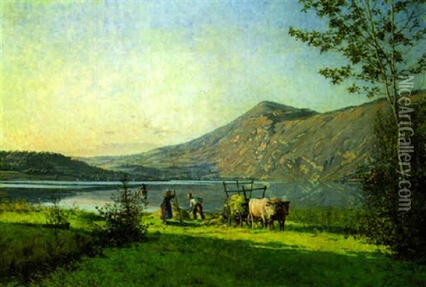 Heuernte Am See Oil Painting - Louis Marie Adrien Jourdeuil