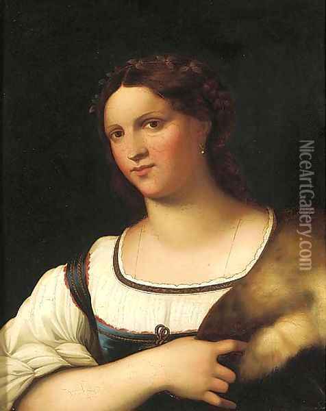 Portrait of a lady, bust-length, with a fur cape Oil Painting - Sebastiano Del Piombo