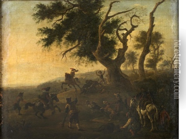 The Boar Hunt Oil Painting - Pieter Jacobsz. van Laer