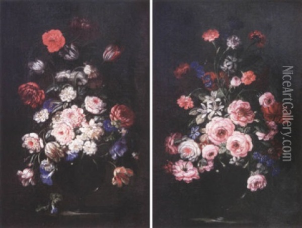 Bouquet De Fleurs Sur Un Entablement Oil Painting - Benito Espinos
