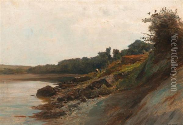 Uferlandschaft Mit Personen. Oil Painting - Gustave Castan
