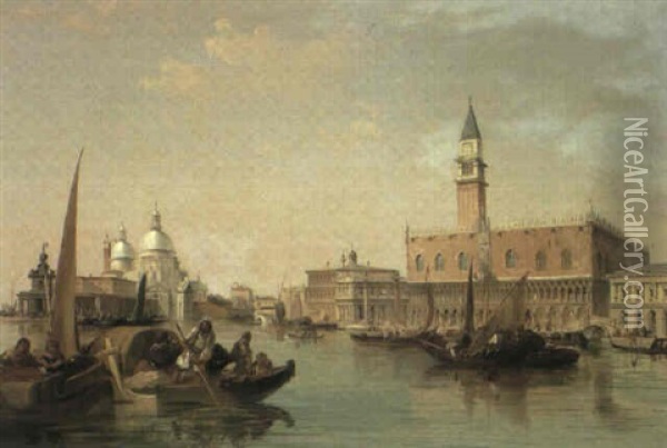 The Grand Canal, Venice, With Santa Maria Della Salute, The Piazzetta And Doge's Palace Oil Painting - Edward Pritchett