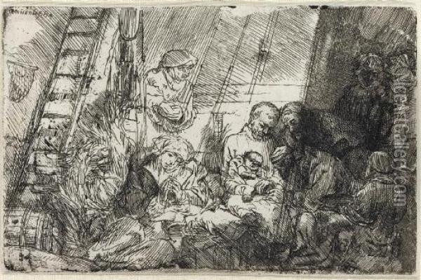 The Circumcision In The Stable (b., Holl. 47; H. 274) Oil Painting - Rembrandt Van Rijn