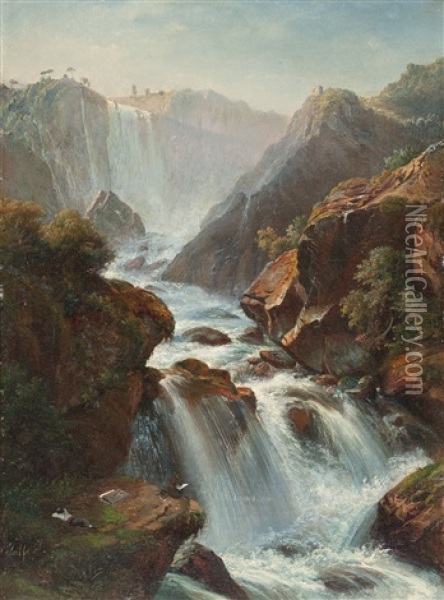 Die Wasserfalle Von Terni Oil Painting - Carl Friedrich Seiffert