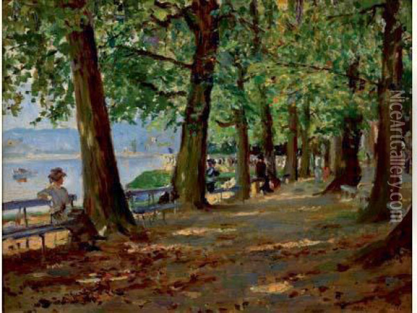 Promenade En Bord De Seine Oil Painting - Georges Binet