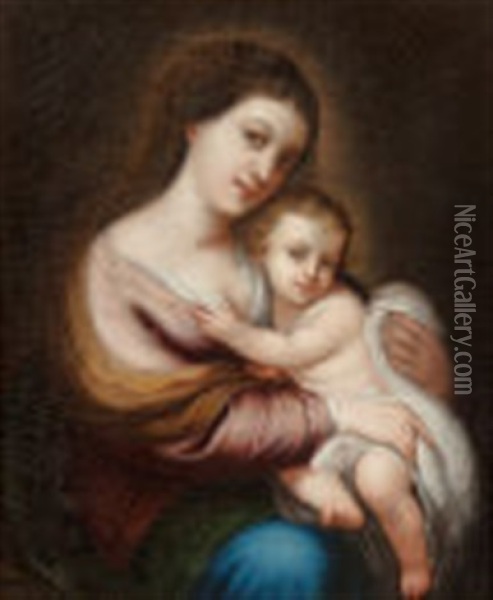 Virgin And Child (after Bartolome Esteban Murillo) Oil Painting - Edouard -Denis Baldus