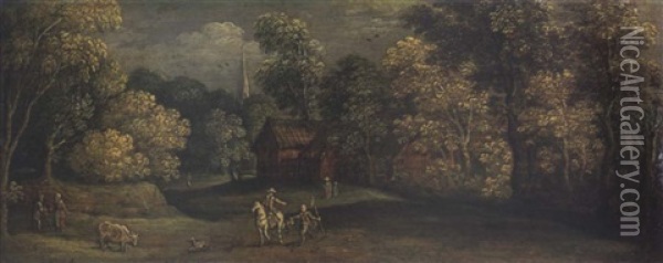 Landscape With A Cavalier And Peasants Oil Painting - Marten Ryckaert