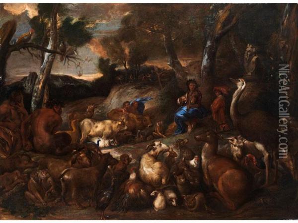 Orpheus Singt Vor Waldtieren Undfaunen Oil Painting - Giovanni Benedetto Castiglione