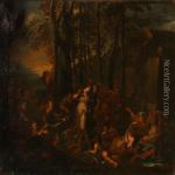 Bacchanal In A Forest Oil Painting - Nicolas Poussin