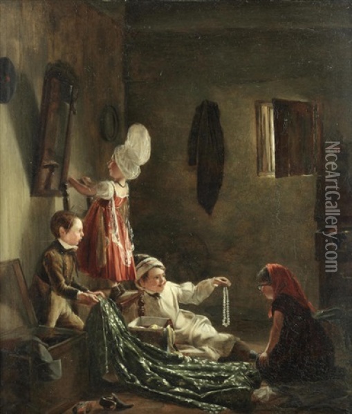 Raiding The Wardrobe Oil Painting - Thomas Webster