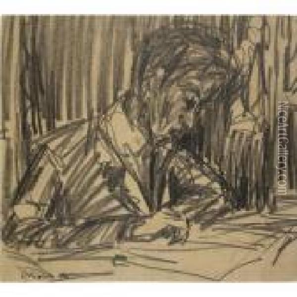 Selbstbildnis Zeichnend (self-portrait) Oil Painting - Ernst Ludwig Kirchner