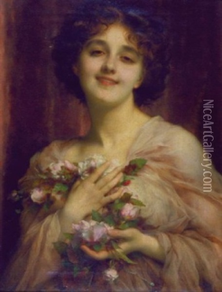 Woman With Blossoms Oil Painting - Etienne Adolph Piot