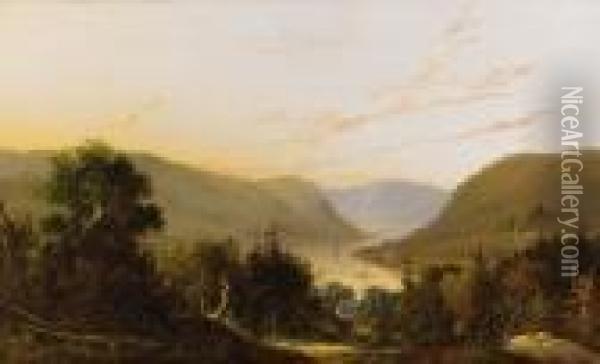 Hudson River Landscape With River Traffic Oil Painting - William Louis Sonntag
