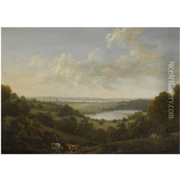 View Of Southampton Across The River Itchen, With Southampton Water Beyond Oil Painting - John Tobias Young
