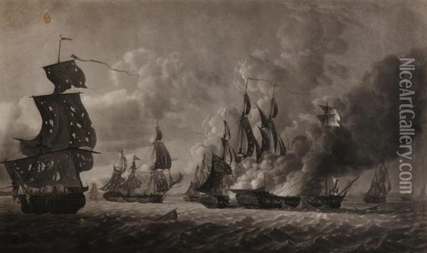 Batalha Naval Entre Forcasinglesas E Francesas Oil Painting - Robert Dodd