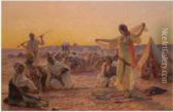 Odalisque Dancing In The Desert Oil Painting - Otto Pilny