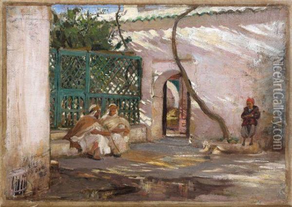 Le Patio, Alger Oil Painting - Frederick Arthur Bridgman