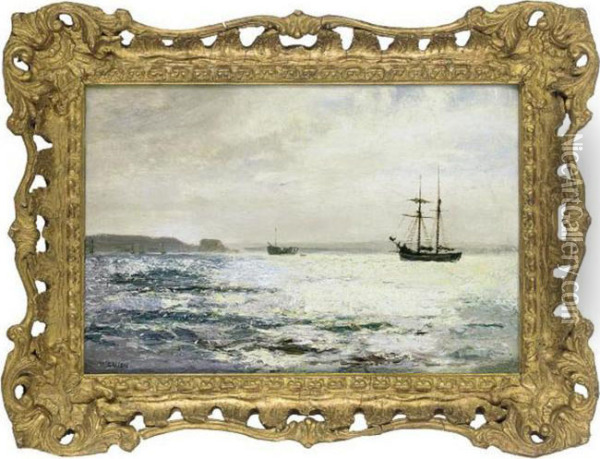 Shipping Off Old Milford Oil Painting - Robert Gallon