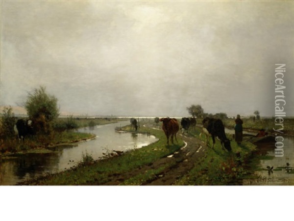 On The Y, Near Amsterdam, Early Morning Oil Painting - Richard Burnier