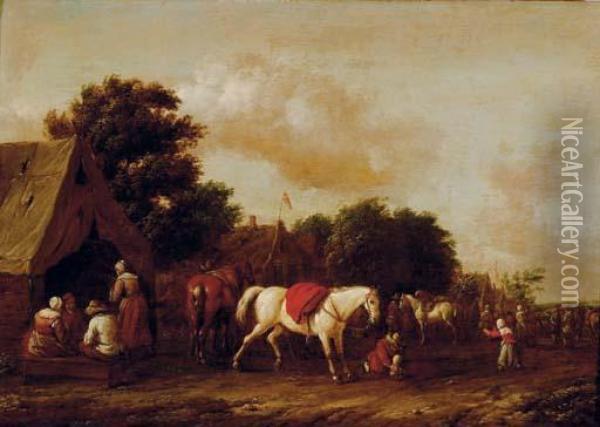 Peasants By A Cottage With A Horse Stalling Oil Painting - Barend Gael or Gaal