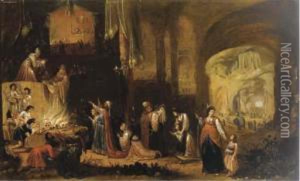 Salomone Sacrifica Agli Idoli Oil Painting - Rombout Van Troyen