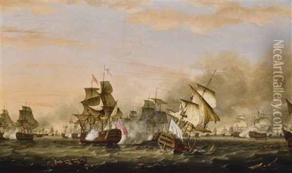 The Battle Of The Saints, 12 April 1782; The Victory Of Admiral Sir George Rodney's Flagship 'the Formidable' Against The French Flagship 'ville De Paris Oil Painting - Thomas Whitcombe