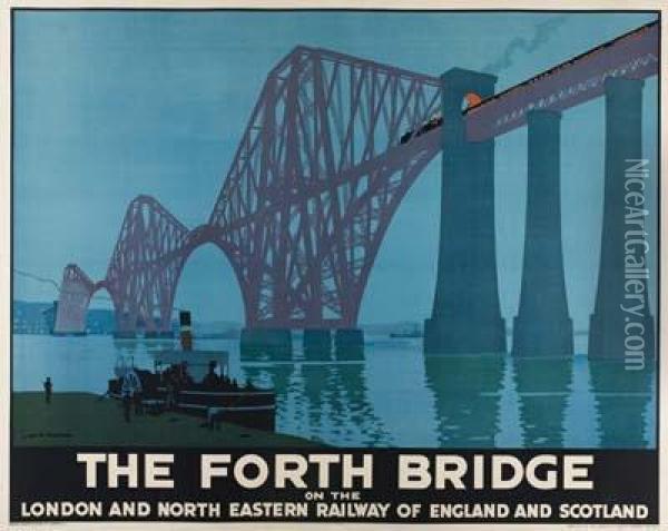 The Forth Bridge. 1928. Oil Painting - Henry George Gawthorn