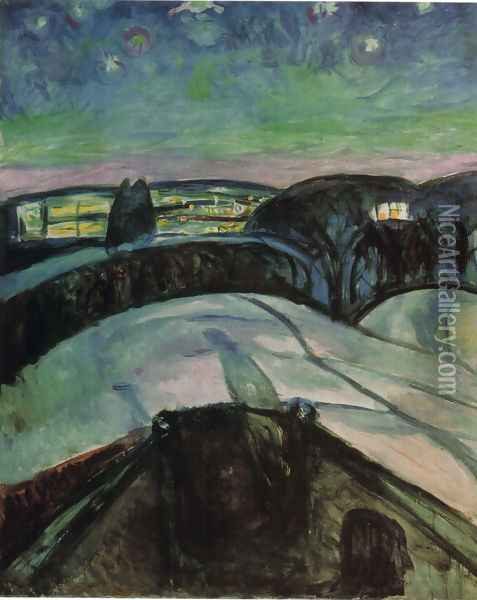Starry night 1923 Oil Painting - Edvard Munch