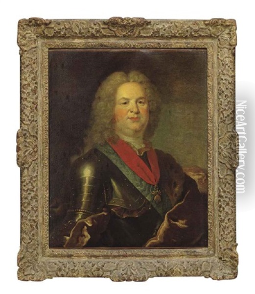 Portrait Of A Nobleman Wearing A Wig And Armor Oil Painting - Martin van Meytens the Younger