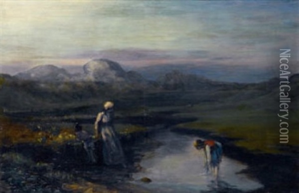 At The River Oil Painting - George Russell
