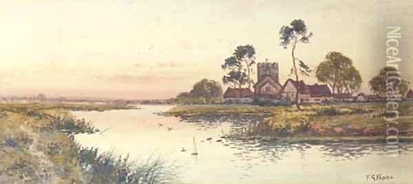 A riverside hamlet at dusk Oil Painting - Francis George Fraser
