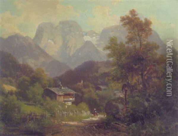 Landschaft Bei Berchtesgaden Oil Painting - Ludwig Sckell